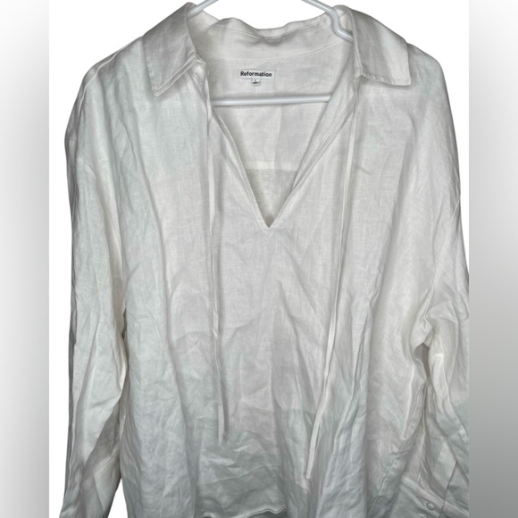 Reformation Gabriel Oversized 100% Linen Shirt In White Size Large - Picture 8 of 12